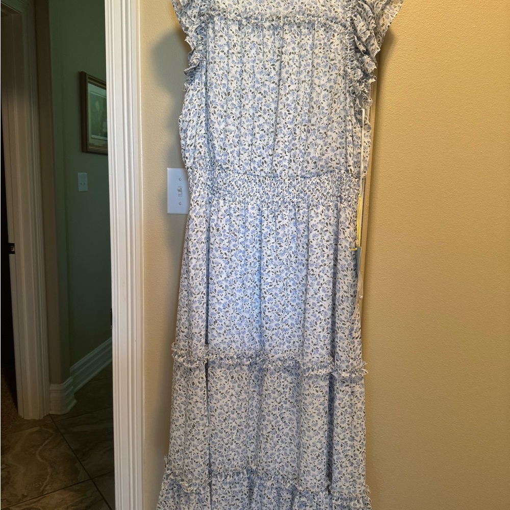 CeCe Ivory and Blue Floral Dress